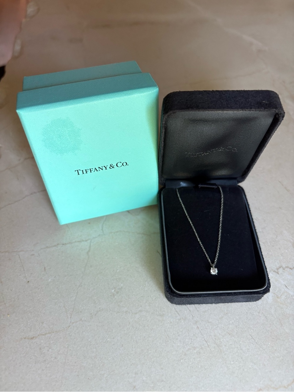 Tiffany & Co platinum Solitaire Pendant Necklace